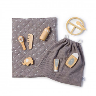 MUSTERKIND® Doll care & feeding set Viole natural / white / gray