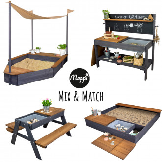 Meppi Sandkasten Laboe mit Herd und Grill  - anthrazit / braun