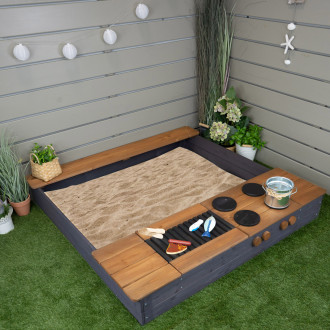Meppi Sandkasten Laboe mit Herd und Grill  - anthrazit / braun