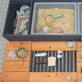 Meppi Sandkasten Laboe mit Herd und Grill  - anthrazit / teak