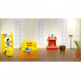 Goki Puppenhausmöbel Wohnzimmer blau