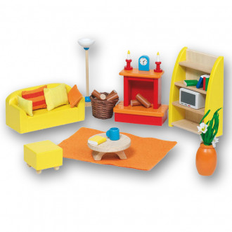 Goki Puppenhausmöbel Wohnzimmer blau