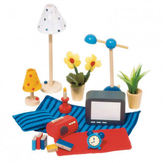 Goki Puppenhausmöbel Wohnzimmer 17 tlg.