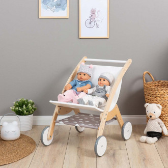 MUSTERKIND® Puppen-ZwillingsWagen - Barlia natur/weiß