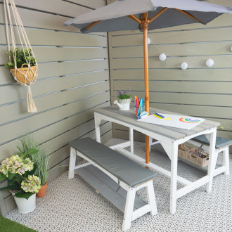 Meppi dinette per bambini Amrum con paralume grigio/bianco