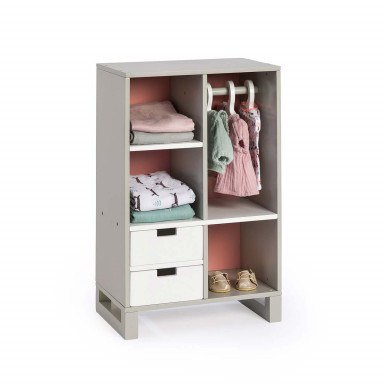 MUSTERKIND® Puppenschrank Viola grau/weiß/rosa