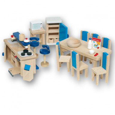 Goki Puppenhausmöbel Küche blau