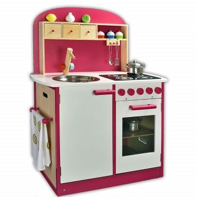 AXI Rosa Cuisine Enfant en bois, Cuisine de jeu multifonctionnelle, Jouet  à sable & eau avec kit d'accessoires de 17 pièces, 40x75x100 cm