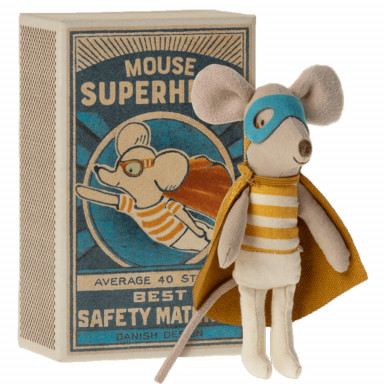 Maileg Super hero mouse, Little brother in  matchbox