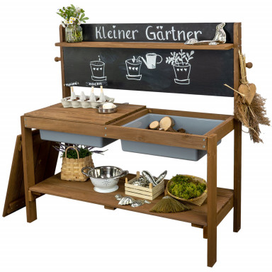 Meppi mud kitchen Little gardener with blackboard, brown