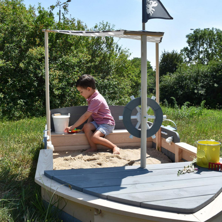 Sun Sandkasten Boot Maritim mit Segel und Abdeckplane Sandkiste Sandboot NEU 