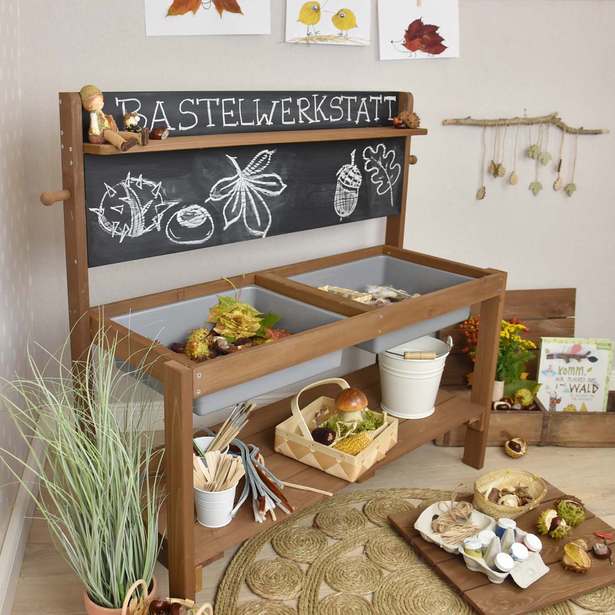 braun anthrazit Outdoorküche aus Holz / Pflanztisch für Kinder / Basteltisch für draußen Meppi Matschküche Kleiner Gärtner 