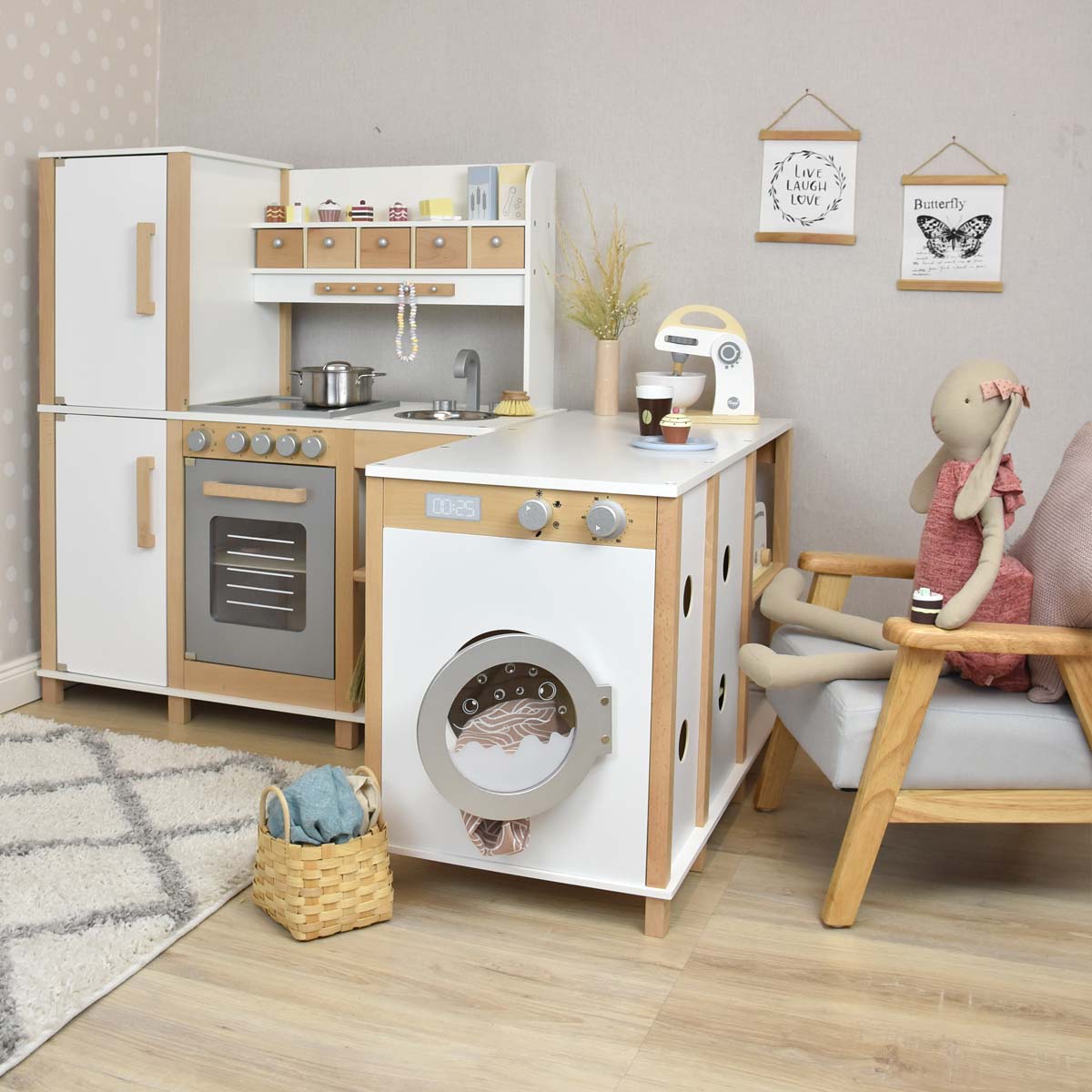 Cuisine jouet enfant bois, accessoires inclus