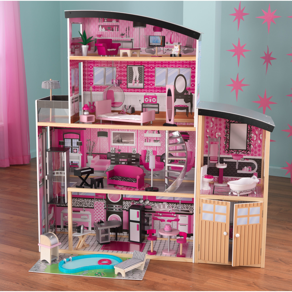 Kidkraft Puppenhaus Glitzer Puppen Villa Aus Holz 65826